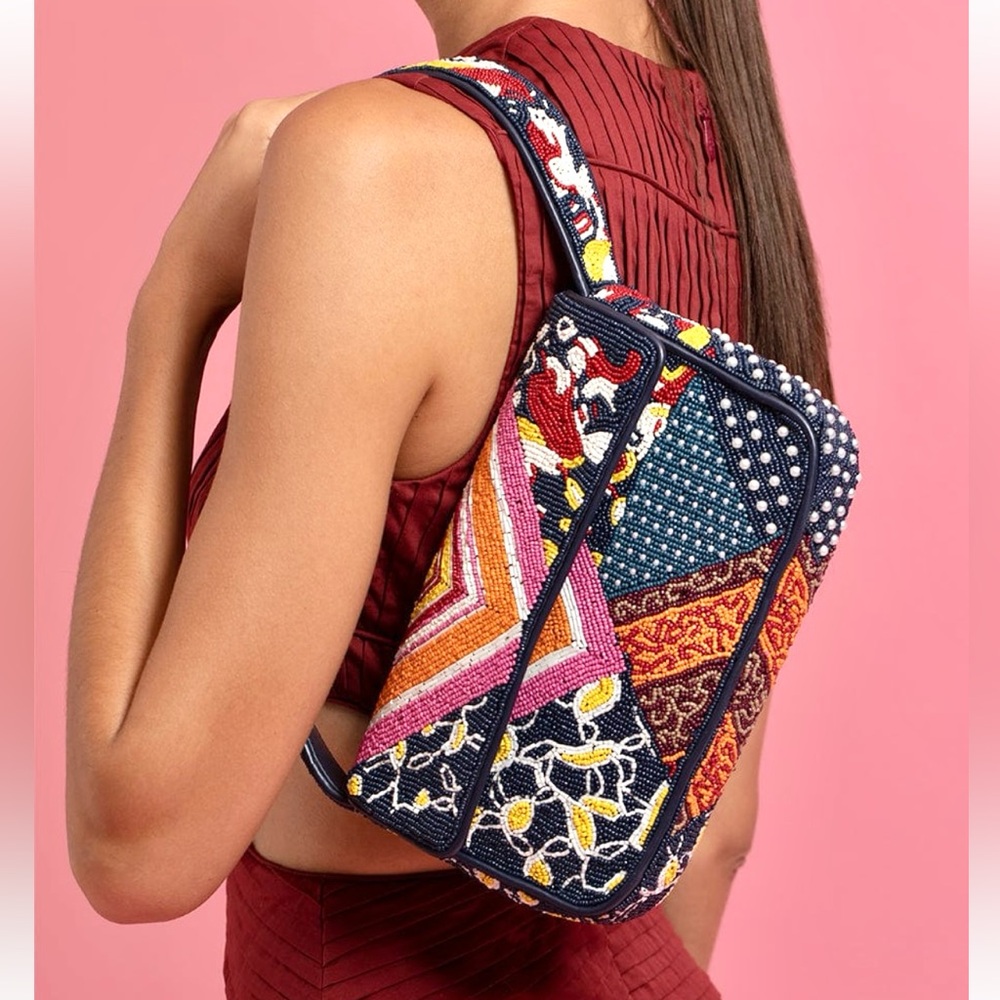 🌺🎉HP🎉🌺 NWOT Staud Beaded Tommy Shoulder Bag Patchwork Foulard 🌟Rare Find🌟 - Picture 11 of 16